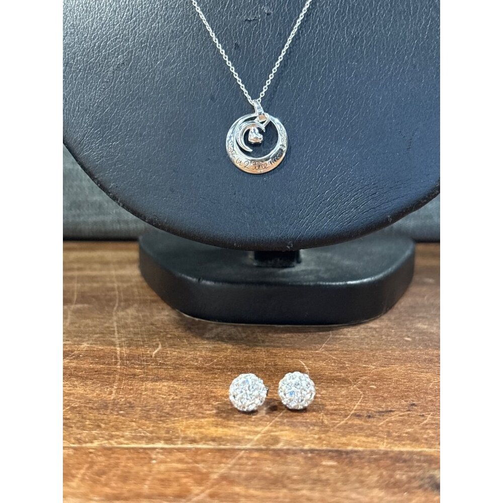 Sterling Silver "Love You To The Moon & Back" Necklace & Earrings Set - Picture 2 of 8